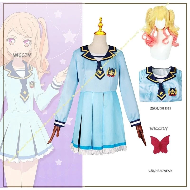 

Aikatsu！ Cosplay Costumes Girls Wigs Accessorize Headwear Blue Dress School Uniform Short Skirt Women Cute Christmas Halloween
