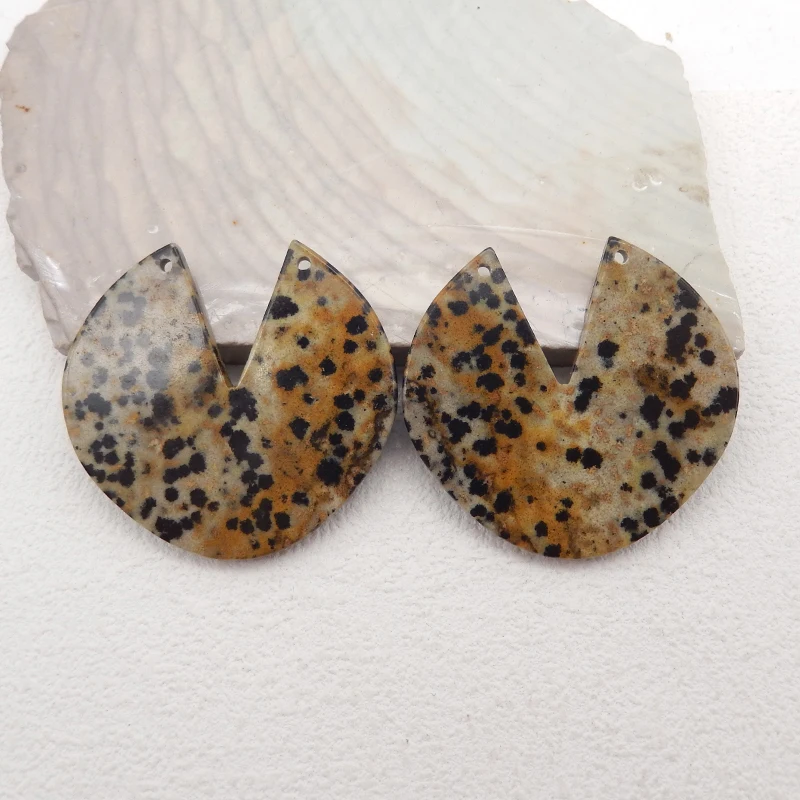 

Hot Sell Natural Stone Dalmatian Jasper Double Holes Earring Bead Accessories Trendy Jwelry Accessory 39x41x3mm 17g