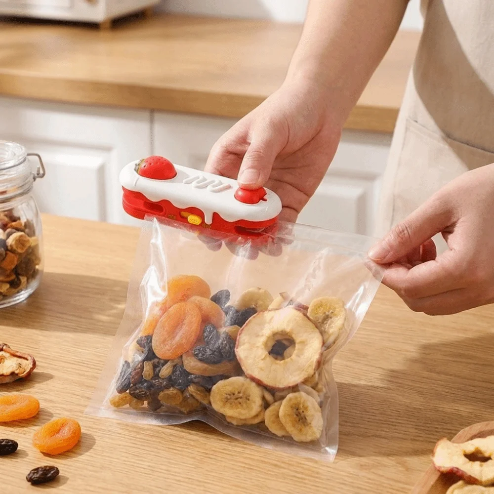 Rechargeable Mini Sealing Machine Handheld 2 in 1 Design Food Sealer Clip Seal Button Bottom Magnet Sealing Clamp Kitchen Use