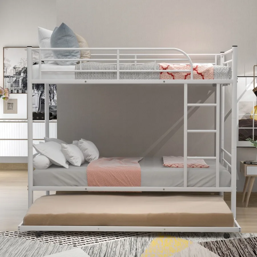 

TwinOverTwin Metal Bunk Bed With Trundle Can be Divided into two beds No Box Spring needed