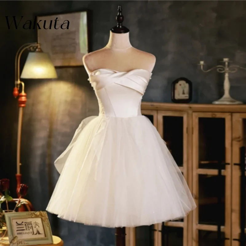 Wakuta Fluffy Strapless Sleeveless Solid Color Homecoming Dance Robe Elegant Graduation Gown 2024 A-line Cocktail Party Vestidos