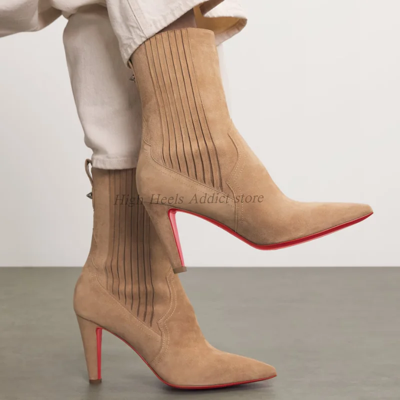 

Женские зимние новые коричневые/черные замшевые ботильоны на массивном каблуке, сексуальные роскошные дизайнерские вечерние повседневные модельные туфли с острым носком