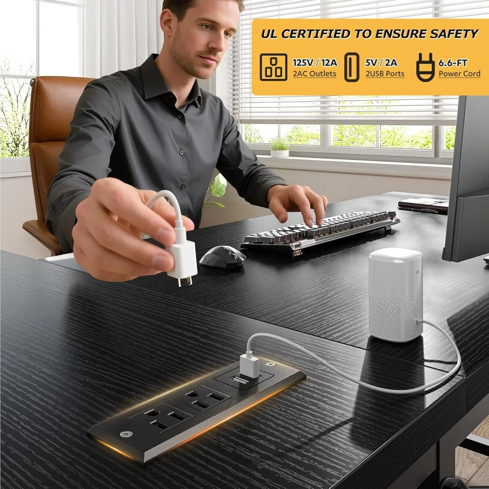 48 Inch L Shaped Gaming Desk with Reversible Storage Shelves & Side Bag, Computer Desk with Power Outlets, Small Corner  Desk