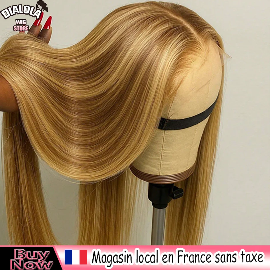 Perruques en cheveux humains lisses, mèches ombrées, perruque frontale en dentelle HD 13X6, 100% cheveux humains, densité 200, perruque en cheveux brésiliens pré-épilés 13X4