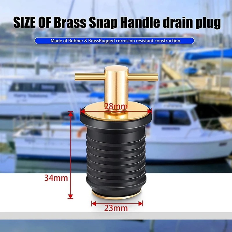 2 Pcs T-Handle Drain Plug Twist-Turn Marine Boat Drain Plugs Rubber Plugs With Brass Handle Boat Marine Accessories