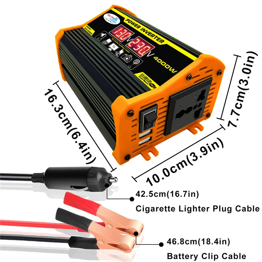 محولات طاقة السيارة العاكس المحمولة DC12Volt إلى AC110/220 فولت محول 4000 واط تعديل SineWave العاكس USB محولات السيارات