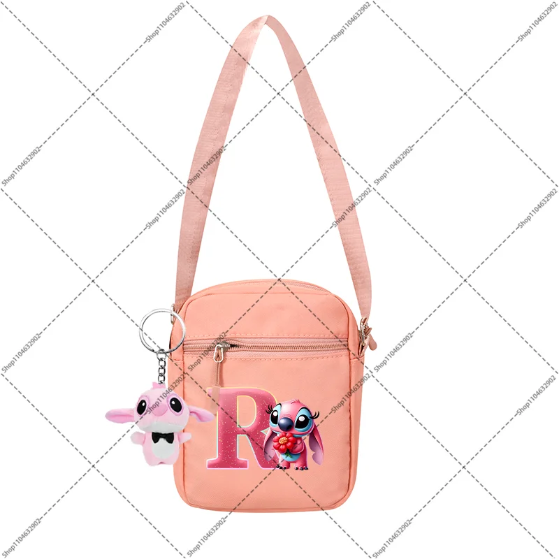 リロアンドスティッチ レディース ピンク ファッション ペンダント クロスボディバッグ 漫画柄 文字 A-Z プリント ガールズ キュート ショルダーバッグ パーティーギフト