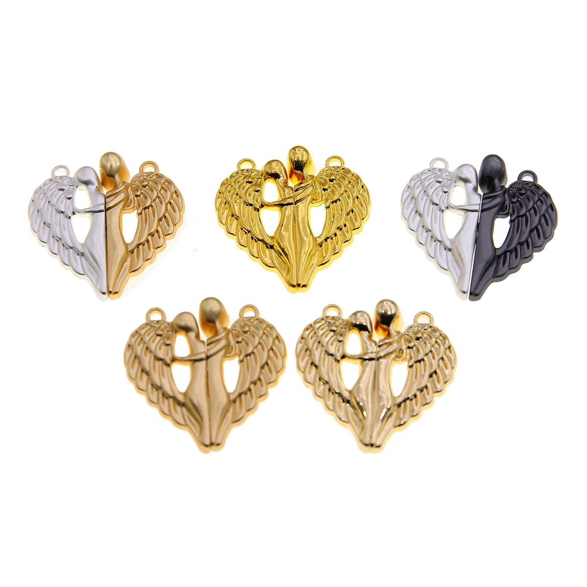 25 Pairs of Angel Demon Wings Pendant Necklace Accessories Magnet Heart Shape Couple Magnetic Light Pendant Suitable for Handmad