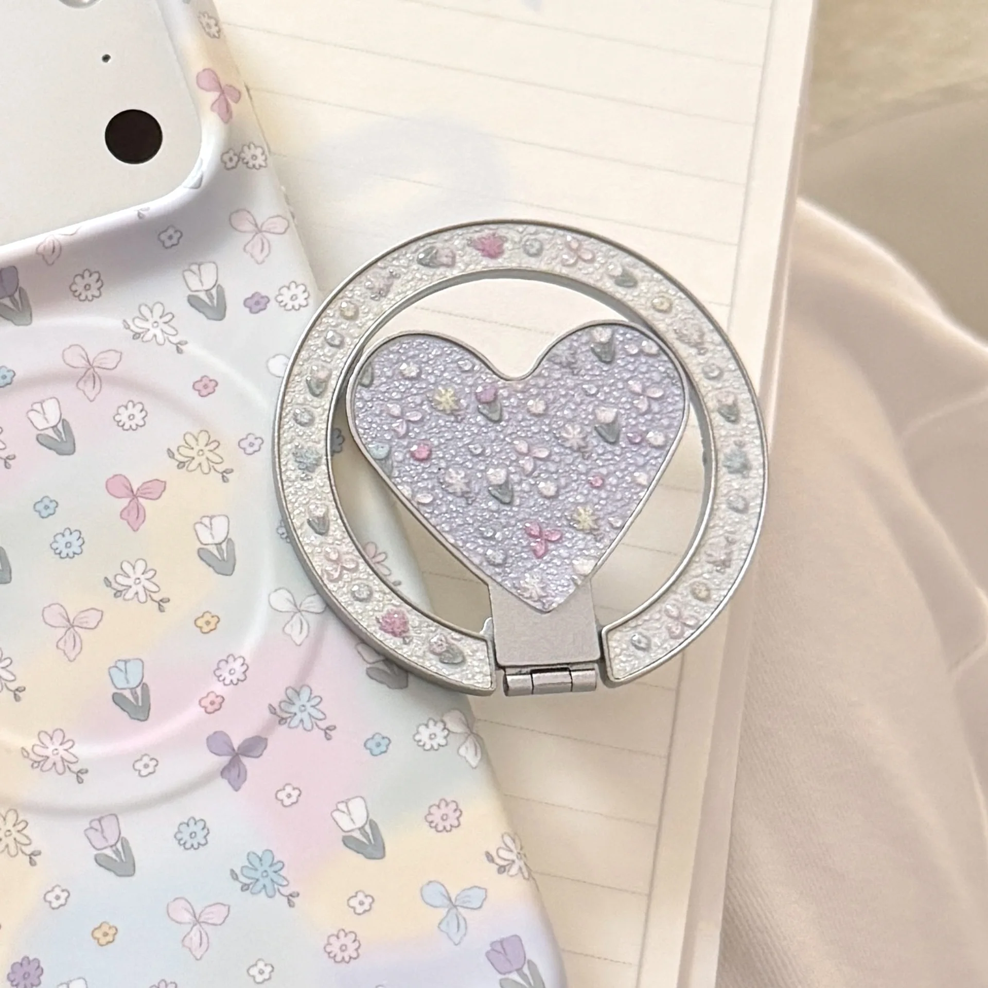 

Floral Heart Magnetic Phone Grip Holder Folding Rotatable Finger Socket Stand Kickstand Bracket Glitter Flower Cute Cell Decor