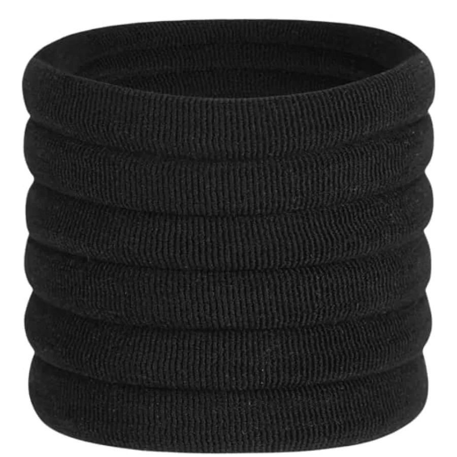 60 Pcs 2 Inch Black No Damage Hair Ties for Women Thick Hair, Large Soft Seamless Nylon Fabric Elastic Hair Ties Ponytail Hair