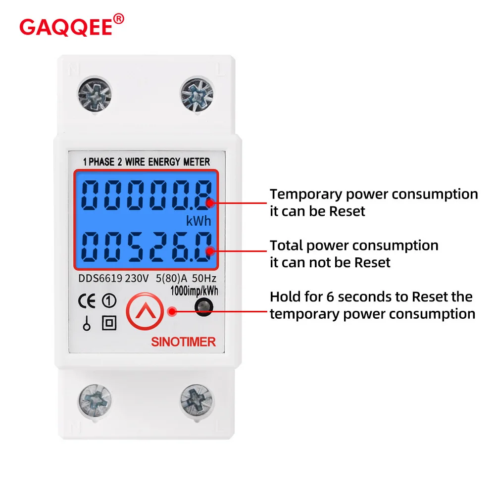 DDS6619 LCD Digital Backlight Single Phase Energy Meter kWh Power Consumption Meter Wattmeter Electronic AC 220V 80A Reset Zero