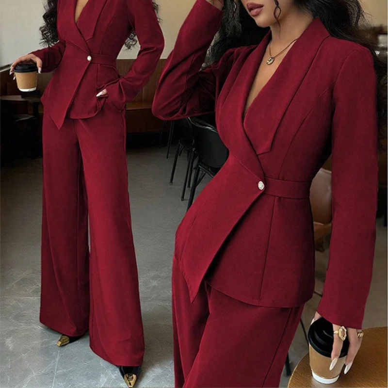 

2025 Autumn Casual Women's Suit Elegant Commuting Fashion Long Sleeved Blazer + Straight Leg Pants Two-piece Set Lady Office