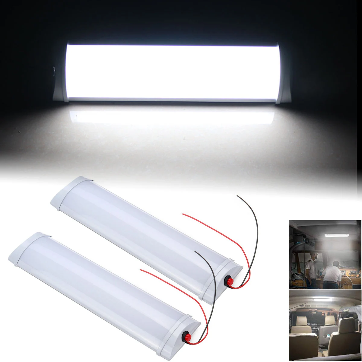 2PCS White 72 LED 10W Car Interior LED Dome Light Bar Ceiling Lamp Tube Universal For Van Lorry Truck RV Camper Boat