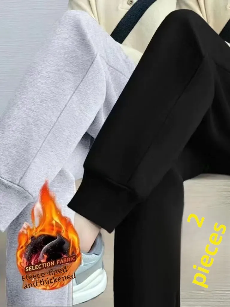 

Men's Fce Lined Casual Pants Bla Elastic Waist Sports orts Autumn Winter New Sle Versatile Loose Fit Comfortable Tro...