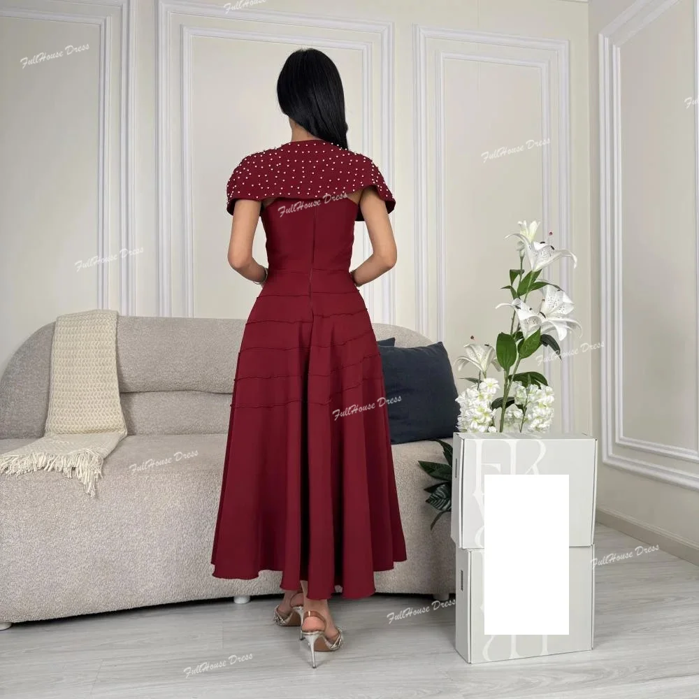 فستان سهرة مطوي بياقة قارب مصنوع حسب الطلب على شكل حرف a فستان زفاف مطرز بطول الشاي مع سترة فساتين سهرة