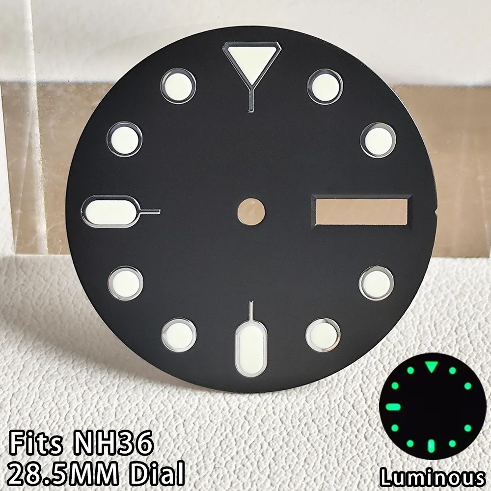 

NH36 Movement Watch Dial 28.5mm Dials Single/Dual Calendar Week Display Green Luminous Watch Dial Accessories NH36 Dial