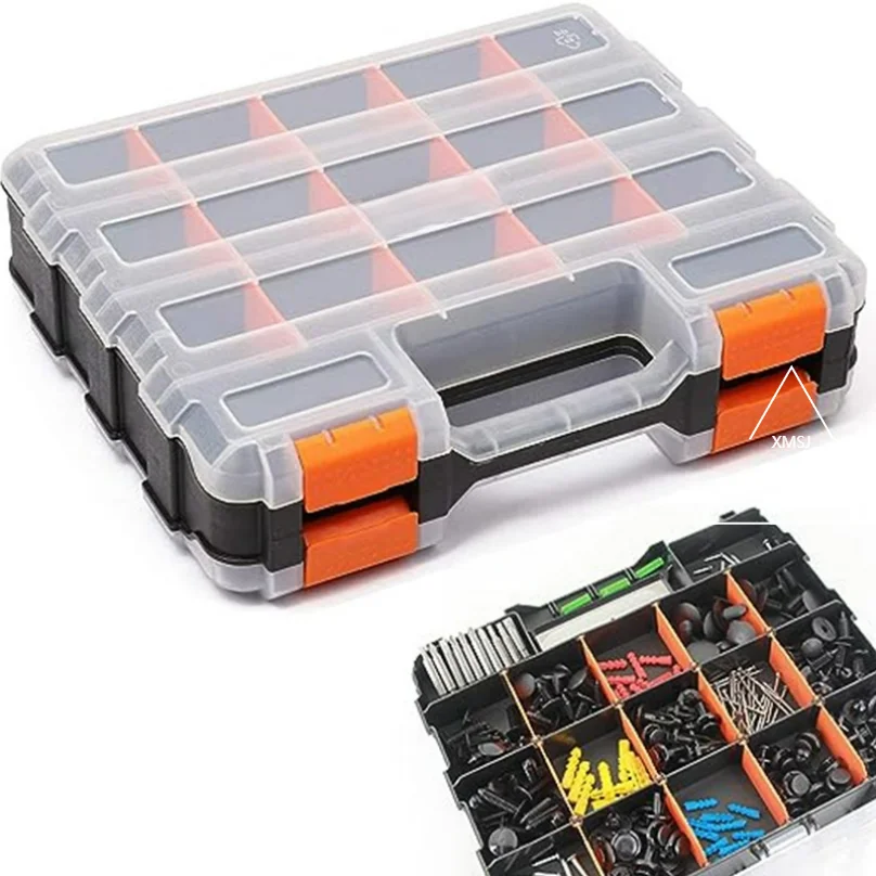 

XMSJ Small Parts Organizer 34-Compartments Double Side Parts Organizer with Removable Dividers for Hardware Screws Bolts Nails