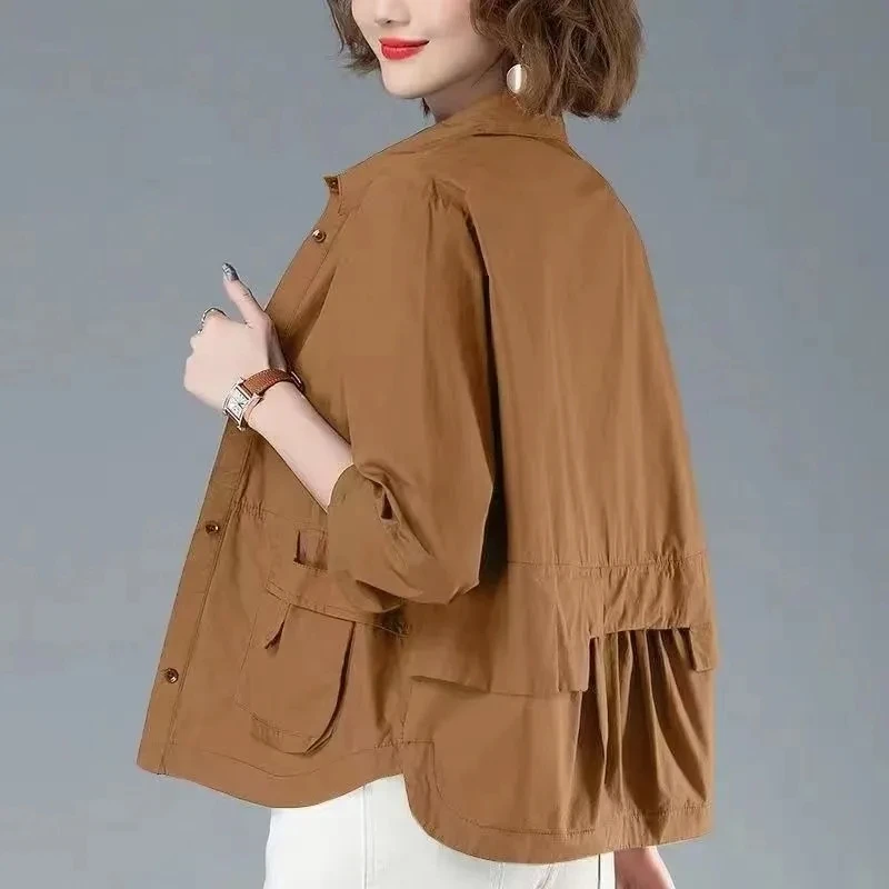 Spring Autumn Female Korean Thin Style Leisure Cardigan Jacket Cotton Windbreaker Coat Mom's Costume Loose Short Blouse Jacket