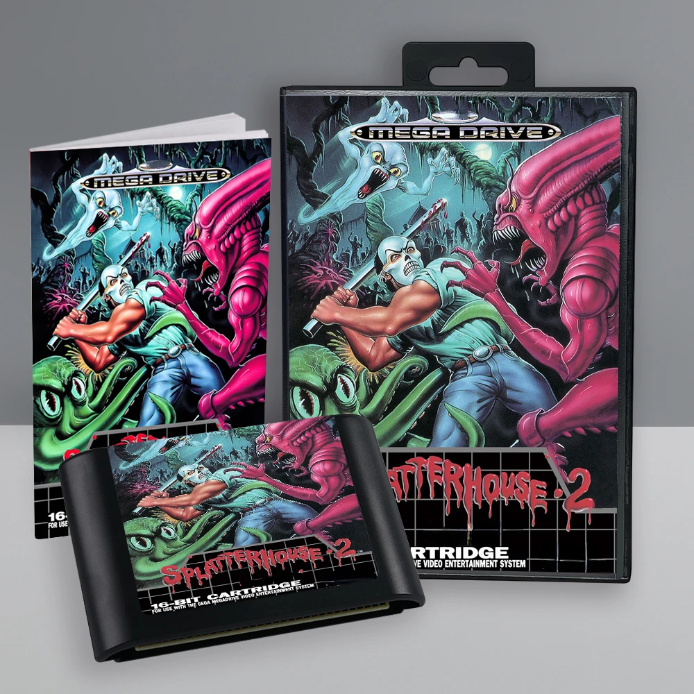 Splatterhouse 2 16 Bit Game Card with Box Manual for Sega Megadrive Video Game Console Cartridge