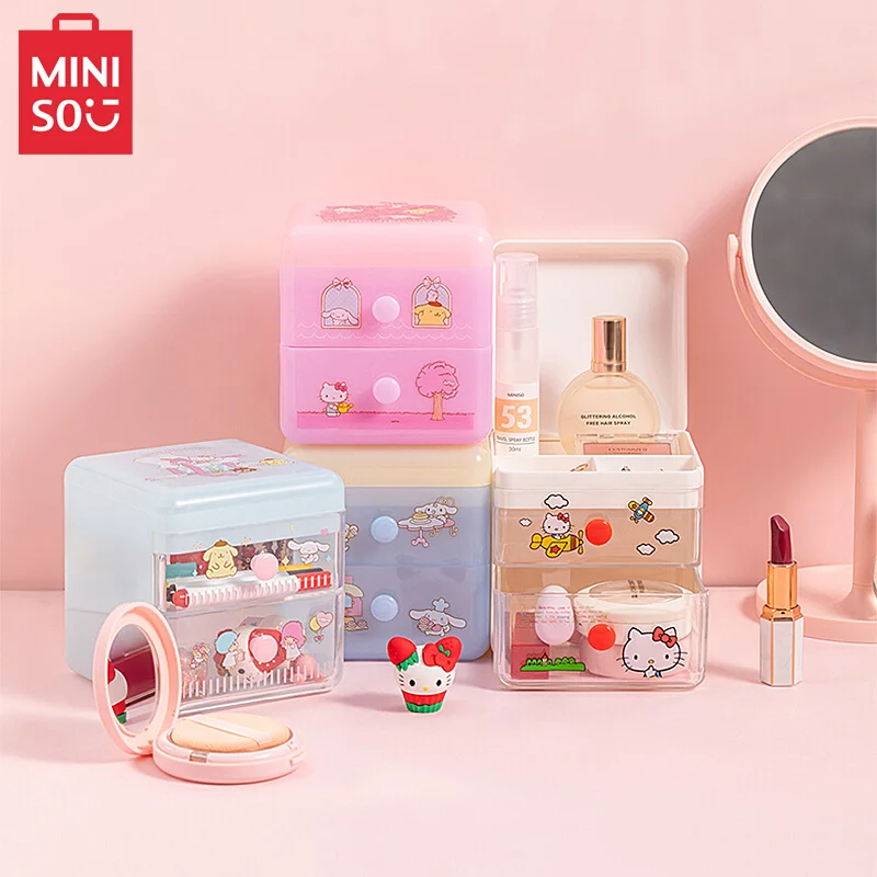 

Miniso Sanrio Desktop Lift Drawer Storage Box Cartoon Cute Sundries Partition Finishing Makeup Stationery Jewelry Storage