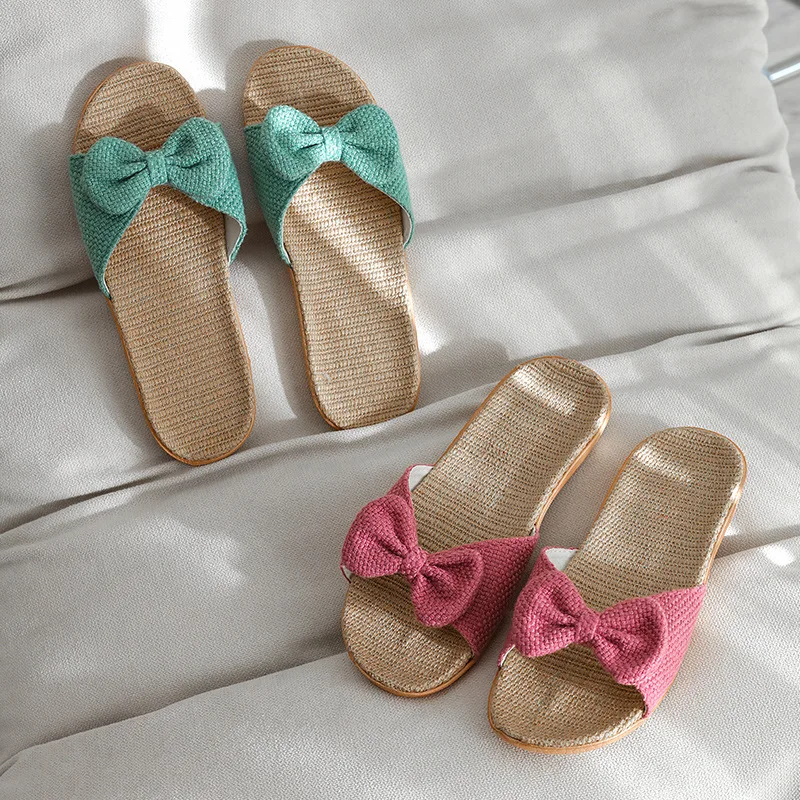 2023 new products casual linen slippers one word ladies summer indoor mute home non-slip comfortable fashion