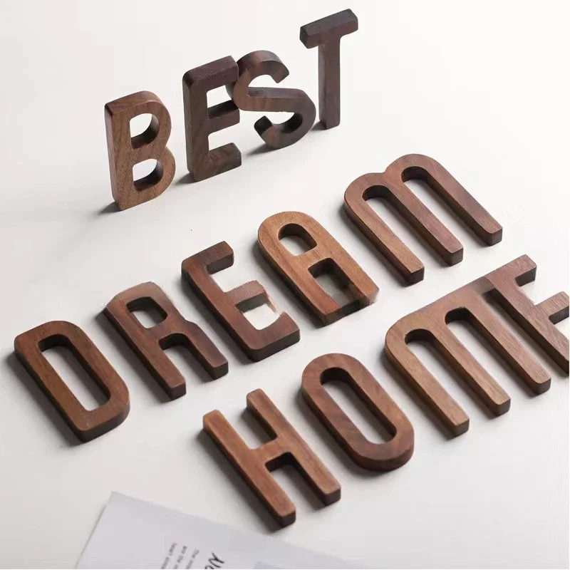 NEW Nordic Style Black Walnut Letter  DIY Letter Home Decoration Wooden Alphabet Decorative Letters Combination Wall Decoration