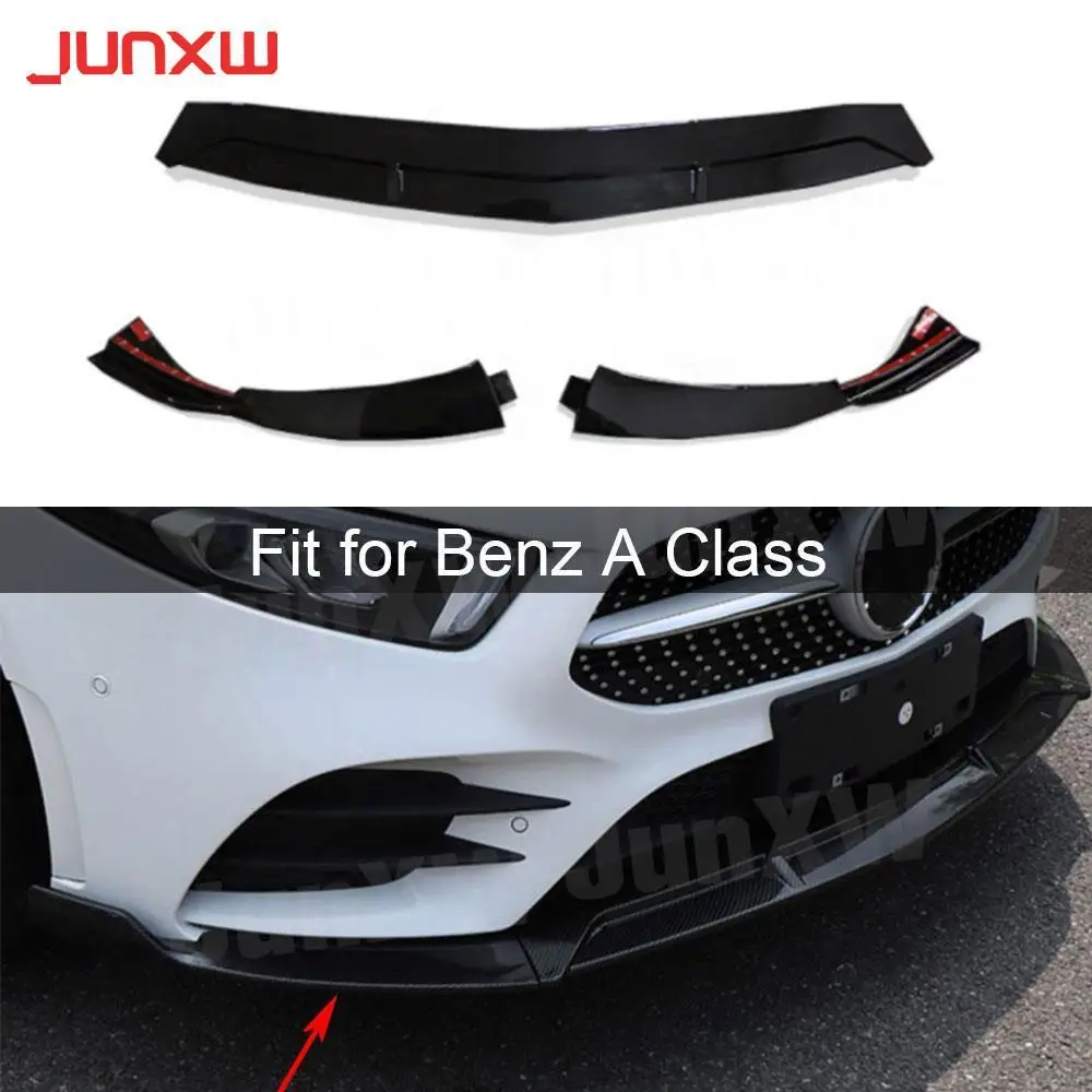 ABS Black Front Lip Spoiler for Mercedes-Benz A Class W177 Sport A45 AMG 2019 2020  Head Bumper Chin Splitters 3Pcs / Set