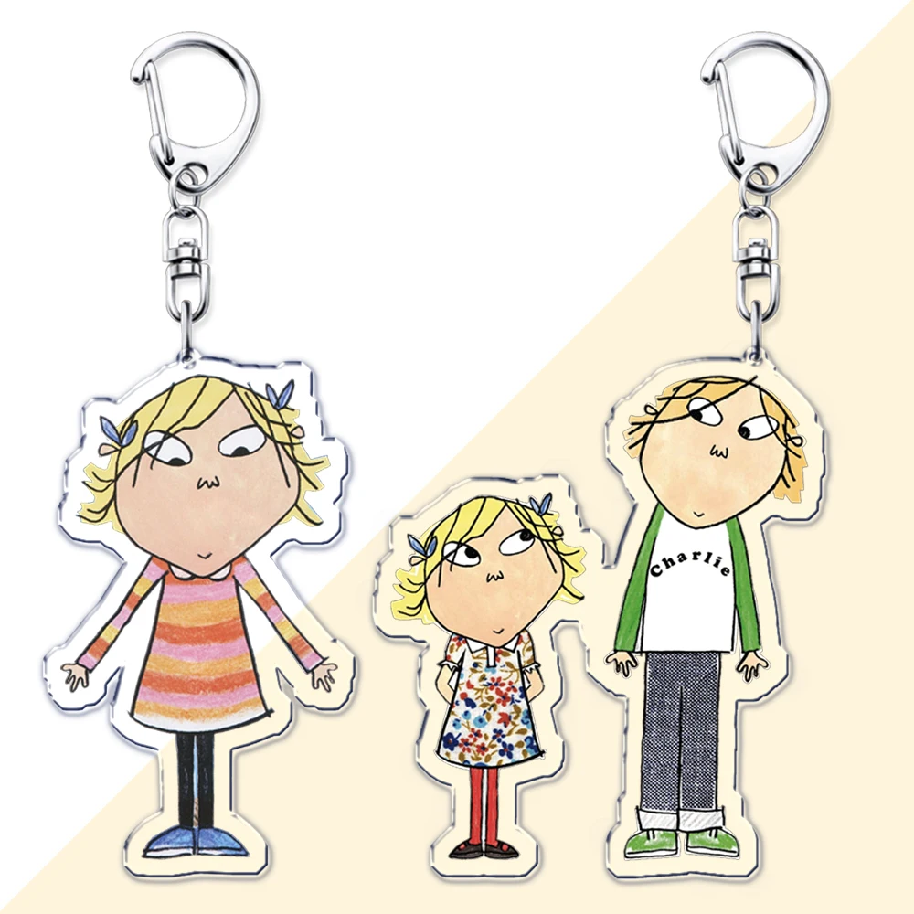 Cute Cartoon TV Series Charlie and Lola Kids Keychain for Women Accessories Lauren Child Pendant Keying Jewelry Friends Gift