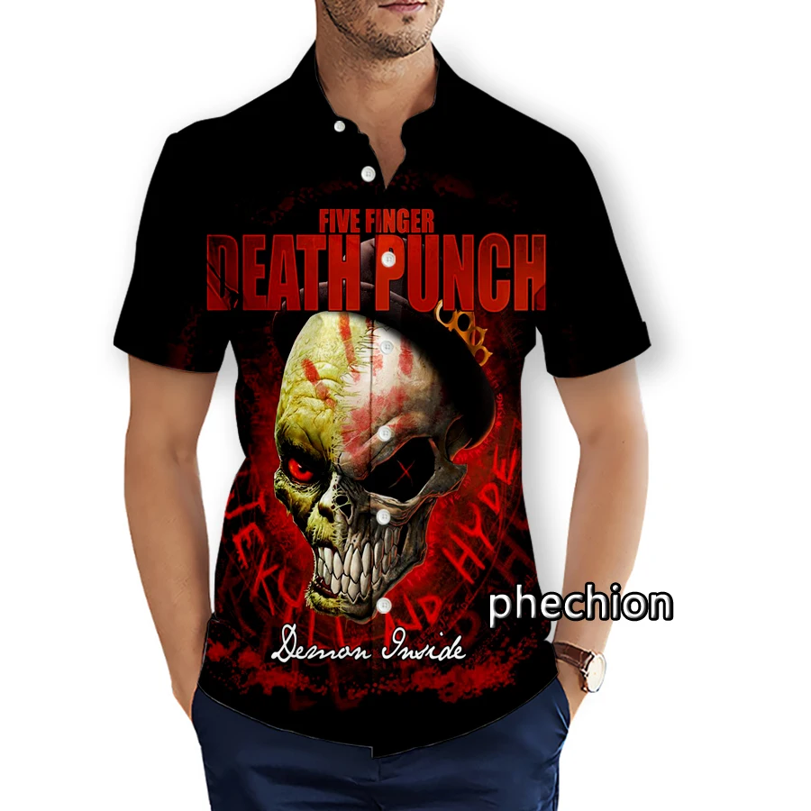 Summer Hawaiian Mens Short Sleeve Beach Shirts Casual Five Finger Death Punch 3D Printed Shirts Plus Size S-5XL Fashion Men U12