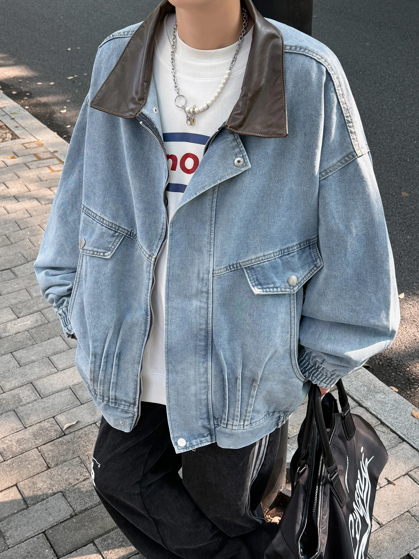 

Мужская джинсовая куртка Waed: весенне-осенняя, свободного кроя, спортивная, повседневная, модная, в американском стиле, молодежная, активная, ветрозащитная, на молнии