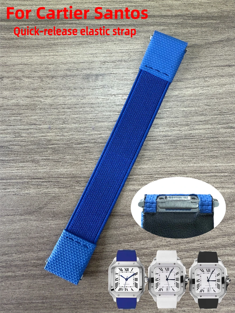 For Cartier Santos Fluororubber Elastic Quick-Release Watch Strap WSSA0009 /0018/A0013 Large Size 19mm 21mm Dedicated Bracelet