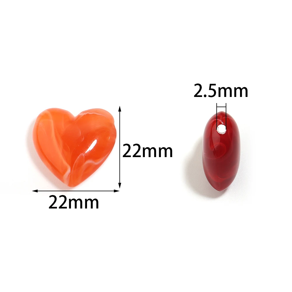 10 Stück 22mm zweifarbige Herz-Acrylperlen, lose Abstandsperlen für die Schmuckherstellung, DIY Armband, Halskette, Handy-Schlüsselanhänger, Zubehör – Detail 1