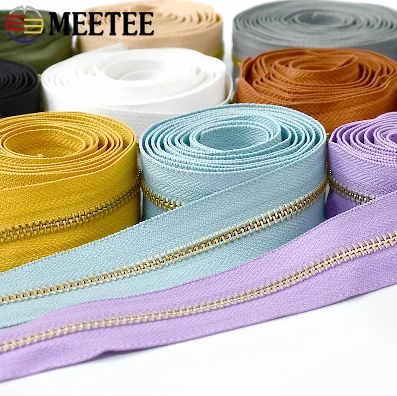 2/5Yards Meetee 5# Metal Zippers Copper Tooth Zipps for Clothing Bags Jeans Shoes DIY Sewing Zip Tools Repair kit Accessories