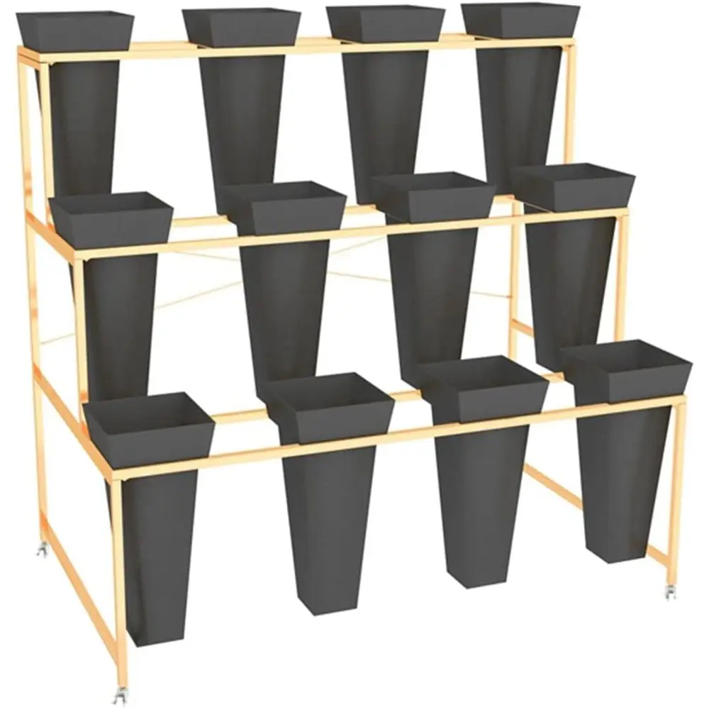 

3-Tier Plastic Bucket Plant Stand with Wheels for Living Room Storage (Color: Black)