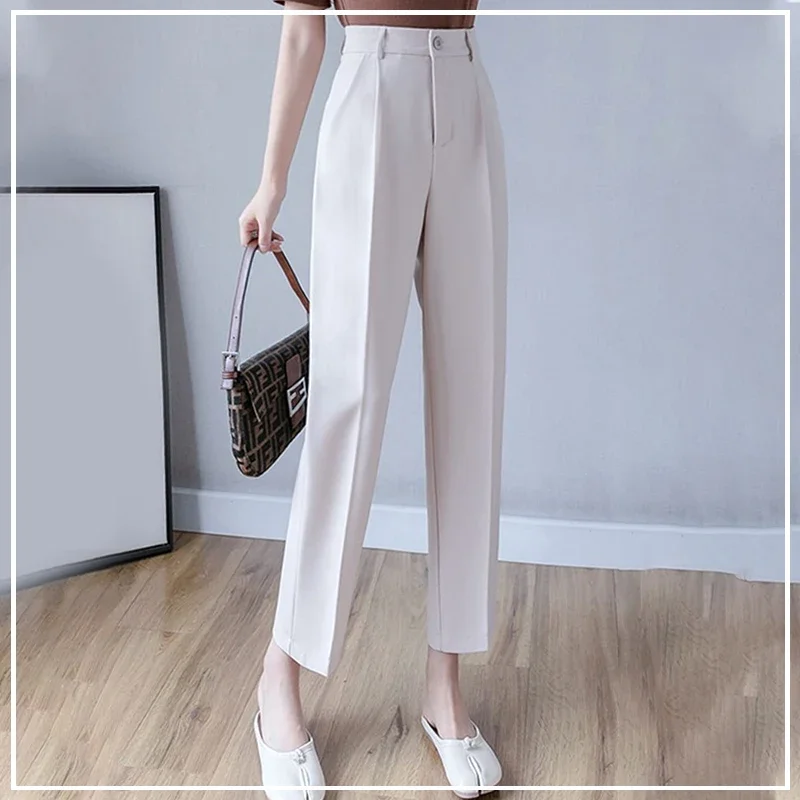 

New Summer Minimalist Professional Commuting Casual High Waisted Pocket Solid Color Straight Leg Drape Versatile Suit Pants A704