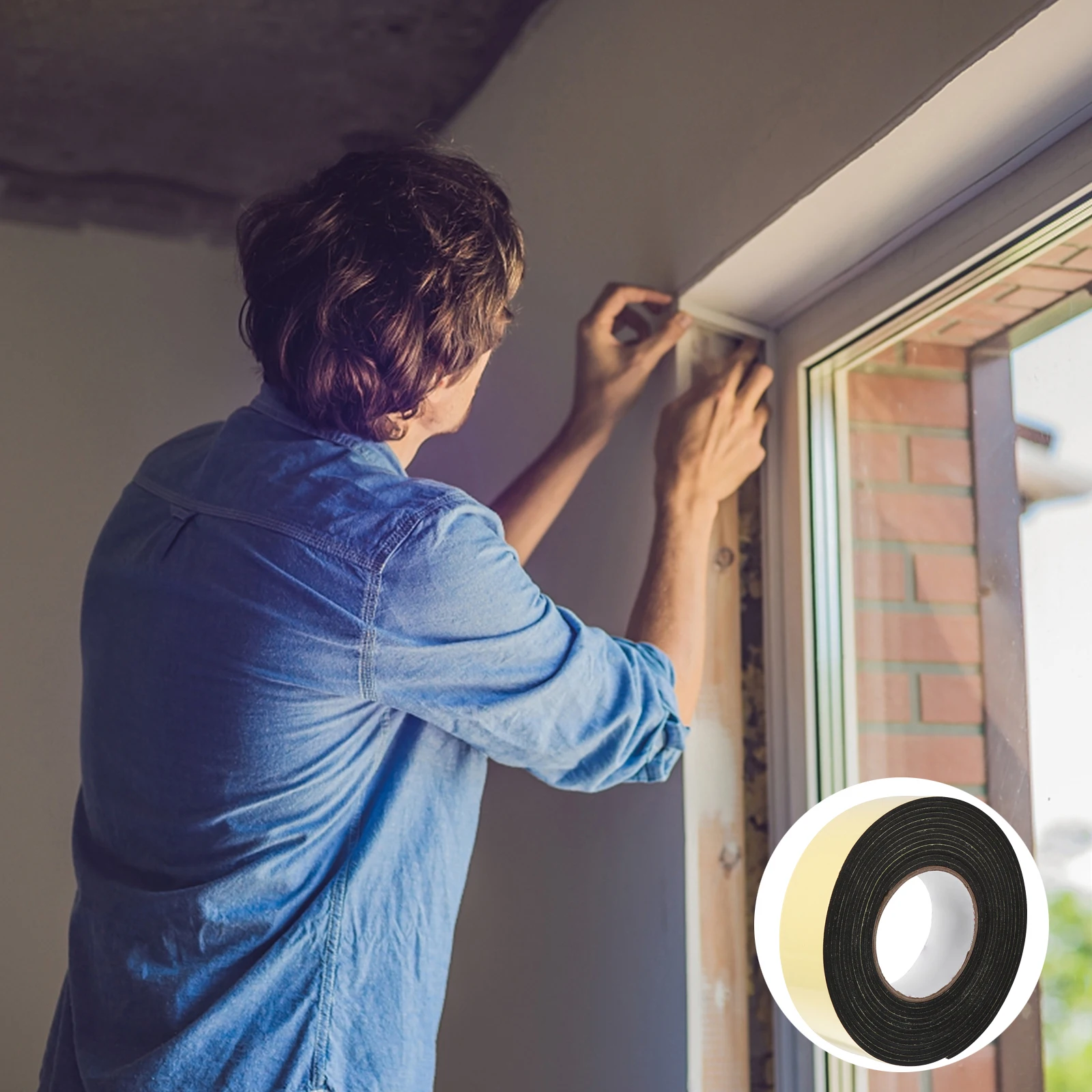 

2 Rolls Foam Tape EVA Sponge Adhesive Shockproof Windproof Seal Strip Waterproof Door Seal for Strip