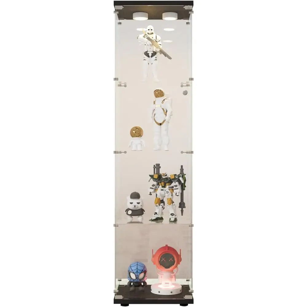 LED-Illuminated Glass Cabinet with Lock for Displaying Collectibles and Action Figures