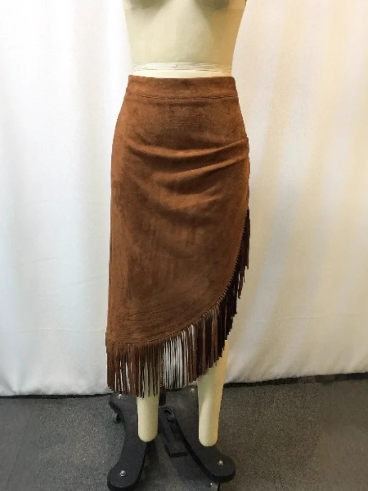 

Женские юбки 2026, весенняя повседневная модная юбка в стиле ретро, стильная замшевая юбка-миди с кисточками, повседневное платье