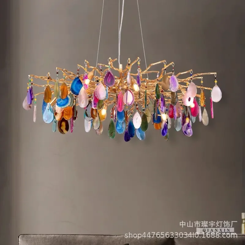 

Nordic Agate Chandelier Colored LED Lighting Living Room Dining Study Bedroom Adjustable Home Decoration Crystal
