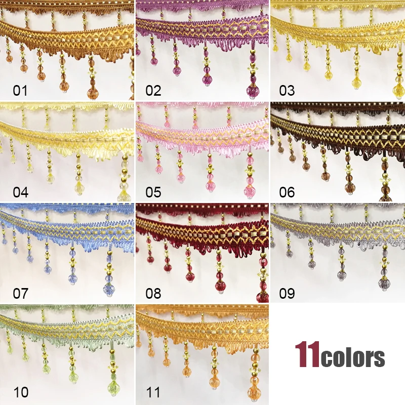 

11 Meters Curtain Tassel Fringe Trim pumpkin Crystal Beaded Ribbon Lace Decoration For Sewing Curtain Accessorie Diy Upholstery
