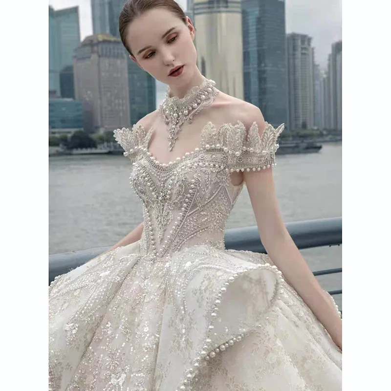 Customized Luxury Pearls Wedding Dress 2024 Sweetheart 3 In 1 Bridal Ball Gown Vintage Princess VS01 Plus Size Vestido De Novia