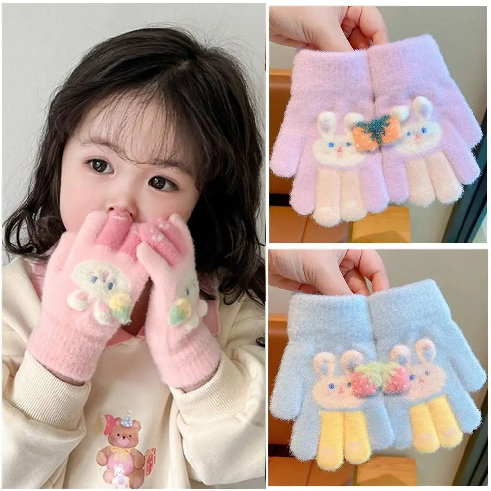 

Kawaii Cartoon Rabbit Kids Knitted Gloves Thickened Winter Warm Children Full Fingers Gloves Outdoor Sports Windproof Gloves