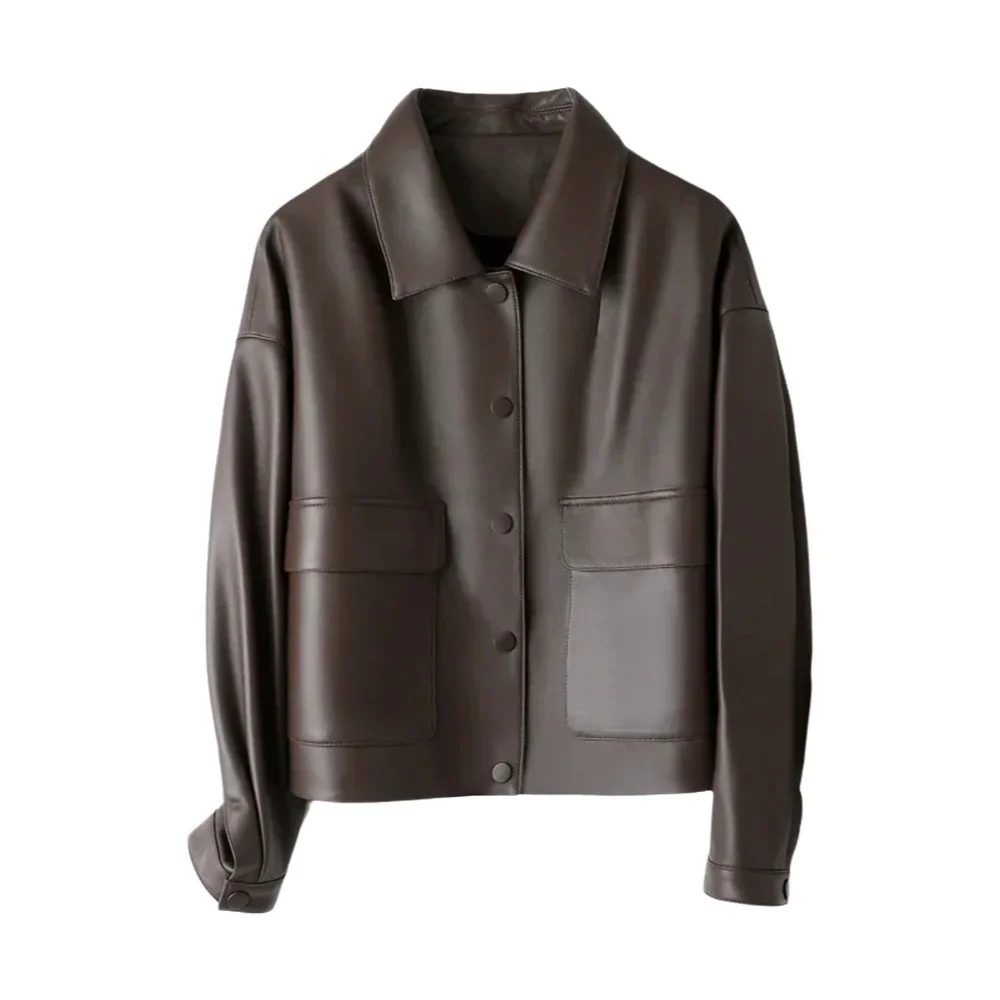 100% Echte Lederen Jassen Tops voor Vrouwen Lente Casual Single-breasted Zwart/Koffie Vrouwelijke Eerste Laag Schapenvacht Jassen