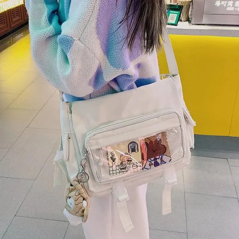 Korean Instagram Large Capacity Student Classbag Transparent Pain Bag Japanese Harajuku Ancient Style Girl Single Shoulder Cross