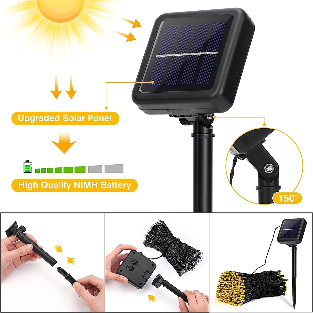 Solar Fairy Lights Outdoor IP65 Waterproof 8 Mode Solar String Light Decoration for Garden Gate Yard Wedding Christmas Party