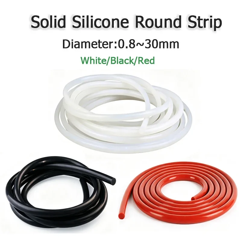 1/5/10M White/Black/Red Solid Silicone Round Strip Dia 1mm-30mm Silicone Gasket Trim Seal Strips O Ring Waterproof
