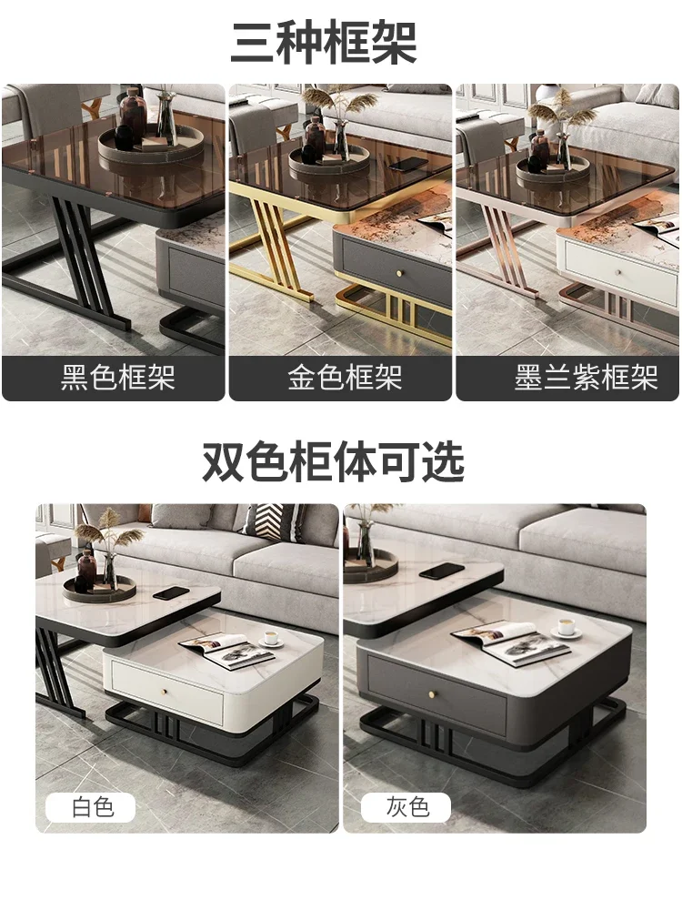 Bright Stone Plate Tea Table Size Square Combination Modern Retractable Tea Table