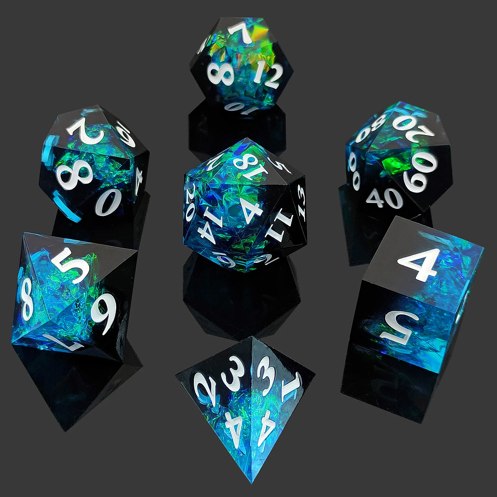 DND Sharp Edges Dice Set for Role Playing Board Game 7Pcs Transparent Polyhedral Dices Handcrafted D4-D20 Pathfinder Gift