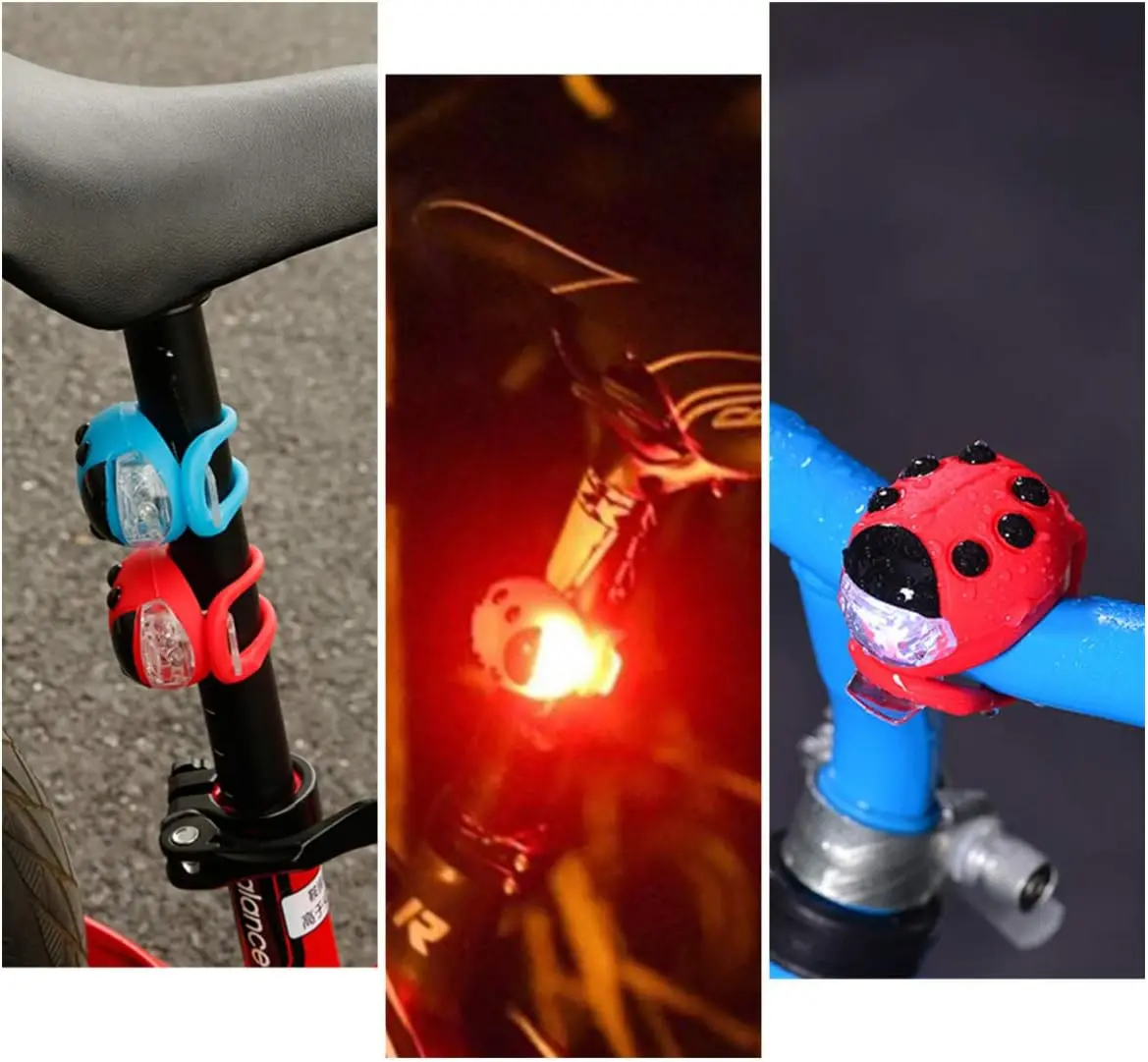 Children Bicycle Ladybug Light Bike Front/Rear Lights Scooter Light Silicone LED Cute Ladybug Unisex for Kids and Adults