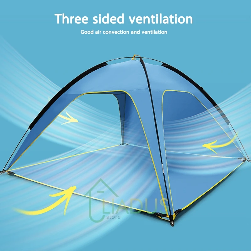 في الهواء الطلق شاطئ العشب التخييم البوليستر واقية من الشمس مقاوم للماء ثلاثي الجوانب خيمة التهوية المحمولة سهلة بناء معدات التخييم